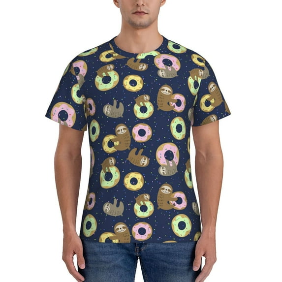 Bixox Men's Sloth with Donuts Printed Short Sleeve Skinny Athletic T-Shirt