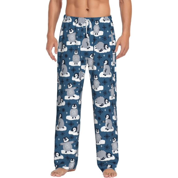 Bixox Men's Snow Penguin Patterned Pajama Pants with Pockets Lounge Clothes for Home