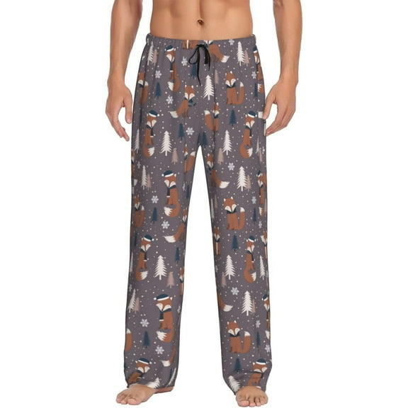 Bixox Men's Snowflake Fox Patterned Pajama Pants with Pockets Lounge Clothes for Home