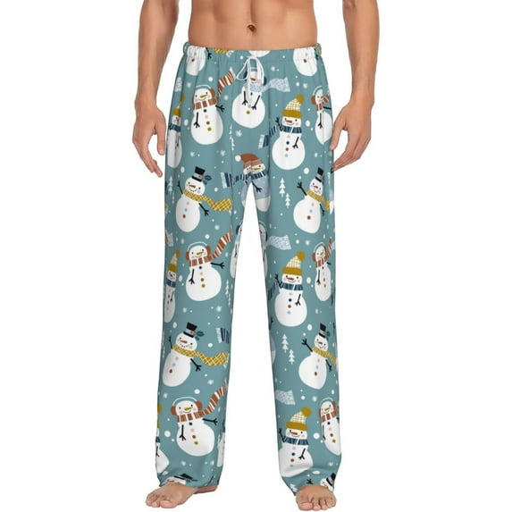 Bixox Men's Snowflake Scarf Snowman Patterned Pajama Pants with Pockets Lounge Clothes for Home