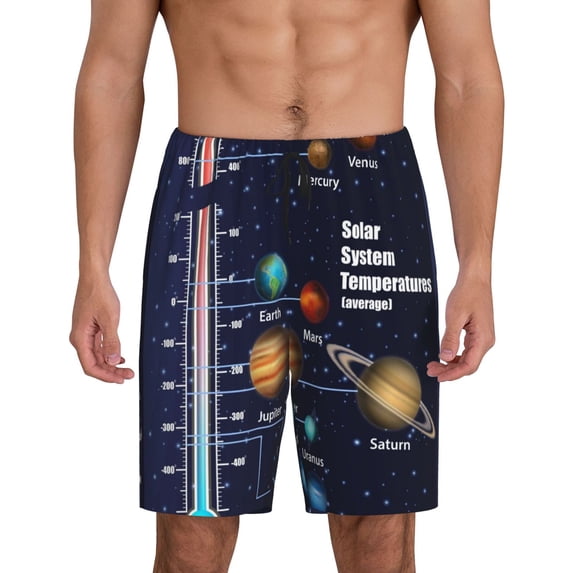 Bixox Men's Solar System printed lightweight casual shorts, soft sleep shorts with pockets.