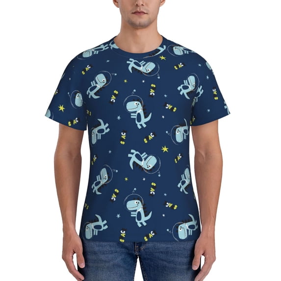 Bixox Men's Space Dinosaur Printed Short Sleeve Skinny Athletic T-Shirt