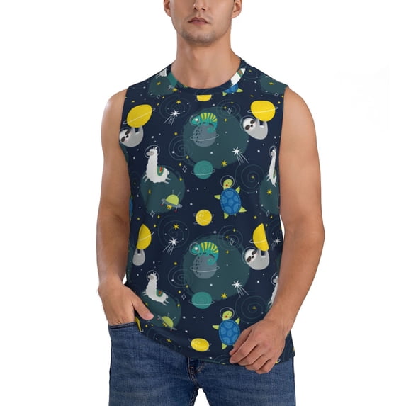 Bixox Men's Space and Animals Printed Shirt Sleeveless Fitness Tank Top-Small