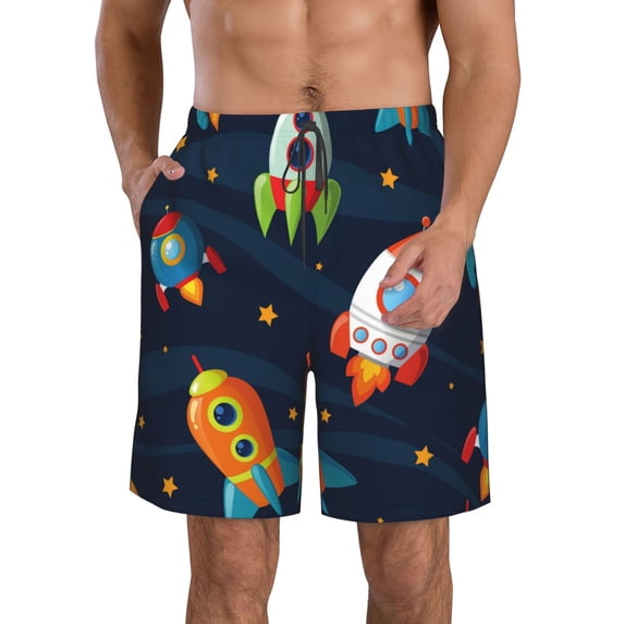Bixox Men's Spaceships and Stars printing Casual Classic Fit Short Summer Beach Shorts