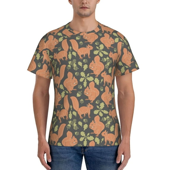 Bixox Men's Squirrel And Nuts Printed Short Sleeve Skinny Athletic T-Shirt