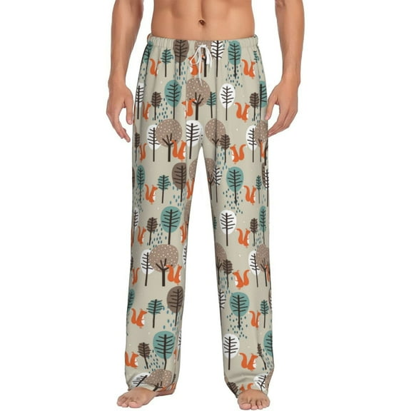 Bixox Men's Squirrels and Trees Patterned Pajama Pants with Pockets Lounge Clothes for Home