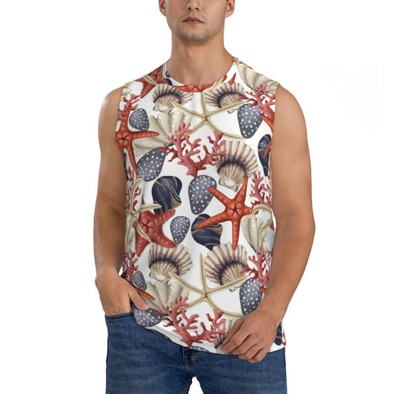 Bixox Men's Starfish Shell Printed Shirt Sleeveless Fitness Tank Top-X-Large