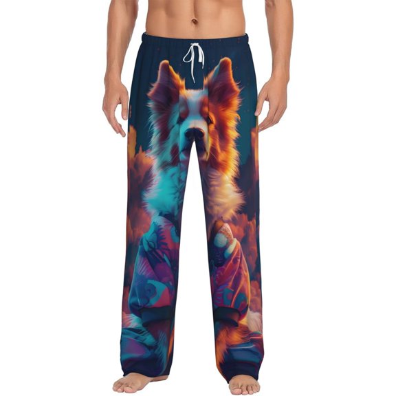 Bixox Men's Starry Sky White Cloud Puppy Patterned Pajama Pants with Pockets Lounge Clothes for Home