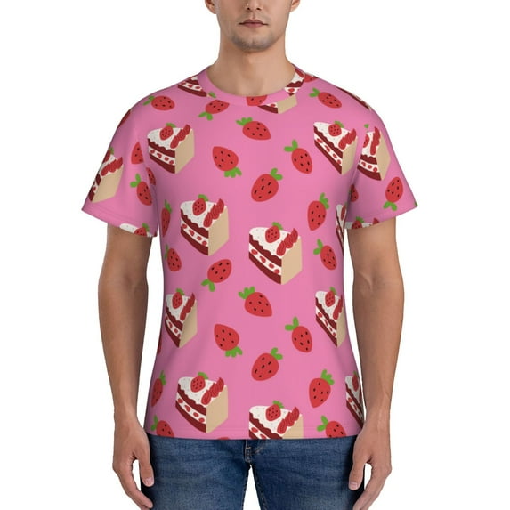 Bixox Men's Strawberry Cake Printed Short Sleeve Skinny Athletic T-Shirt