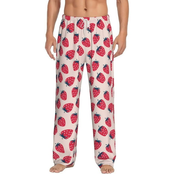 Bixox Men's Strawberry Patterned Pajama Pants with Pockets Lounge Clothes for Home