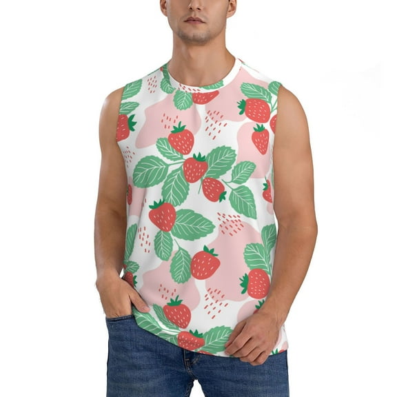 Bixox Men's Strawberry Printed Shirt Sleeveless Fitness Tank Top-Small