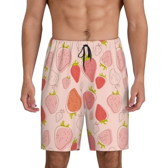 Bixox Men's Strawberry printed lightweight casual shorts, soft sleep shorts with pockets.