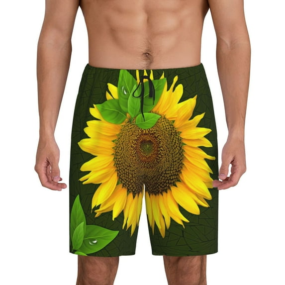 Bixox Men's Sunflower printed lightweight casual shorts, soft sleep shorts with pockets.