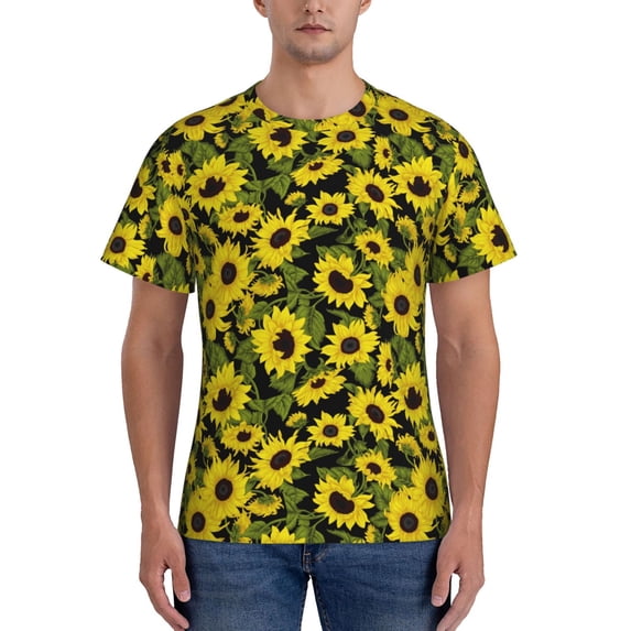 Bixox Men's Sunflowers In Vintage Printed Short Sleeve Skinny Athletic T-Shirt