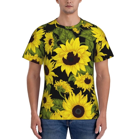 Bixox Men's Sunflowers In Vintage Printed Short Sleeve Skinny Athletic T-Shirt