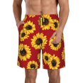 thumbnail image 1 of Bixox Men's Sunflowers On Red printing Casual Classic Fit Short Summer Beach Shorts, 1 of 6