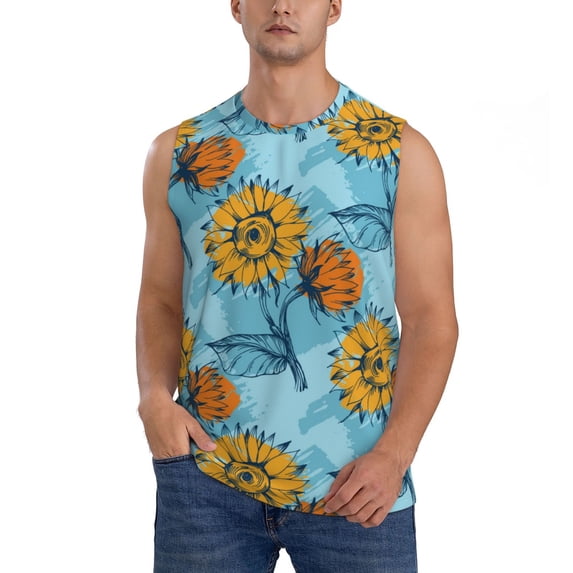 Bixox Men's Sunflowers Printed Shirt Sleeveless Fitness Tank Top-XX-Large