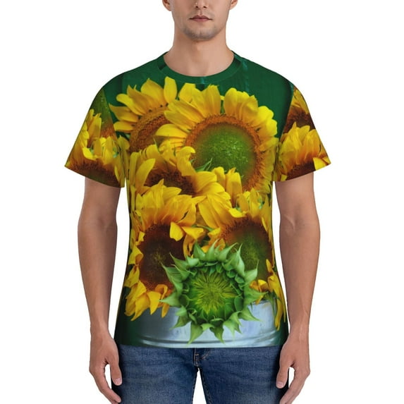 Bixox Men's Sunflowers in Bucket Printed Short Sleeve Skinny Athletic T-Shirt