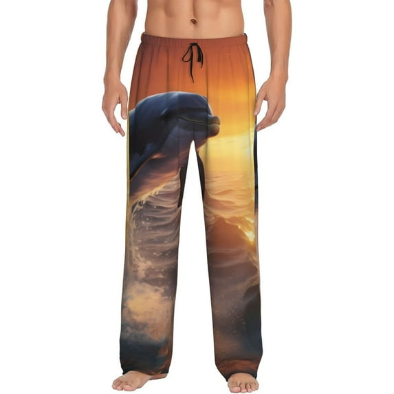 Bixox Men's Sunset Dancing Dolphin Patterned Pajama Pants with Pockets Lounge Clothes for Home