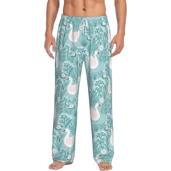 Bixox Men's Swan And Flowers4 Patterned Pajama Pants with Pockets Lounge Clothes for Home