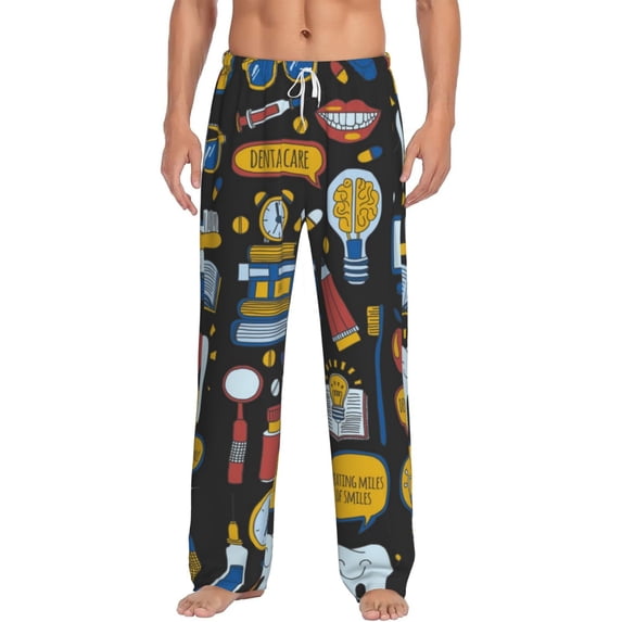 Bixox Men's Teeth Patterned Pajama Pants with Pockets Lounge Clothes for Home