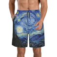 thumbnail image 1 of Bixox Men's The Starry Night printing Casual Classic Fit Short Summer Beach Shorts, 1 of 6
