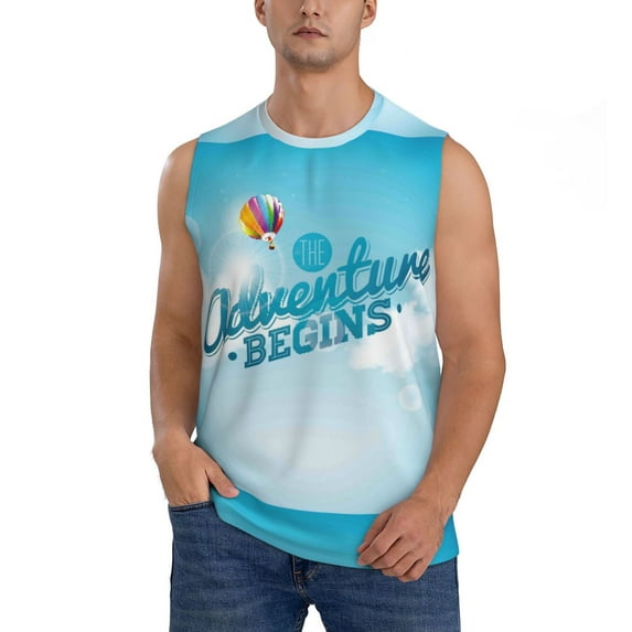 Bixox Men's The Travel Adventure Begins Printed Shirt Sleeveless Fitness Tank Top-Large