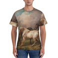 thumbnail image 1 of Bixox Men's Three Horses Oil Painting Printed Short Sleeve Skinny Athletic T-Shirt, 1 of 6