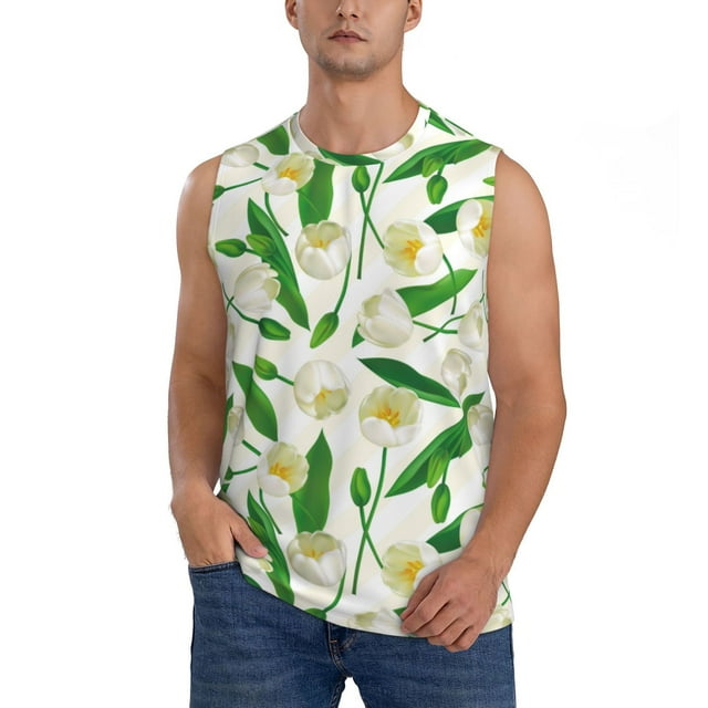 Bixox Men's Tulips Flowers Printed Shirt Sleeveless Fitness Tank Top
