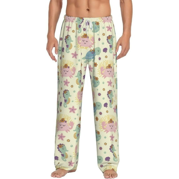 Bixox Men's Turtle Crab Sea Horse Patterned Pajama Pants with Pockets Lounge Clothes for Home