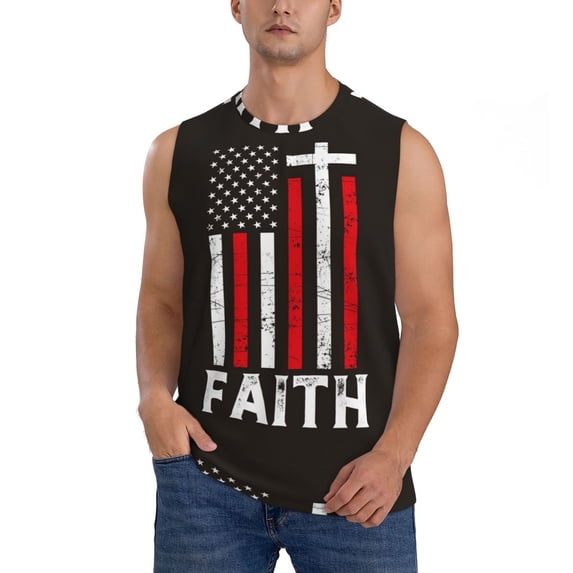 Bixox Men's USA Flag Cross Printed Shirt Sleeveless Fitness Tank Top-Medium