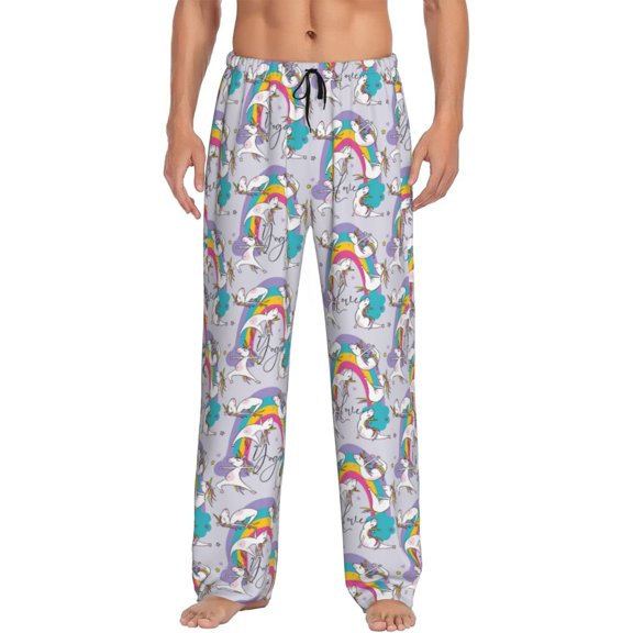 Bixox Men's Unicorn DoingYoga Patterned Pajama Pants with Pockets Lounge Clothes for Home