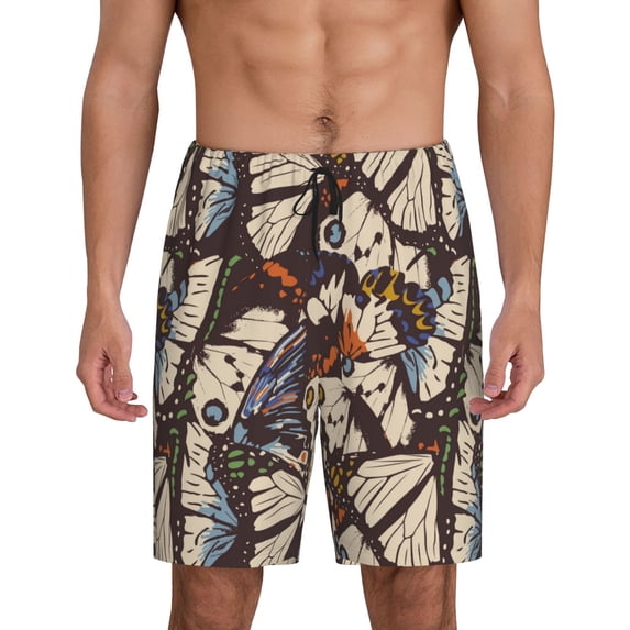 Bixox Men's Vector Butterflies printed lightweight casual shorts, soft sleep shorts with pockets.