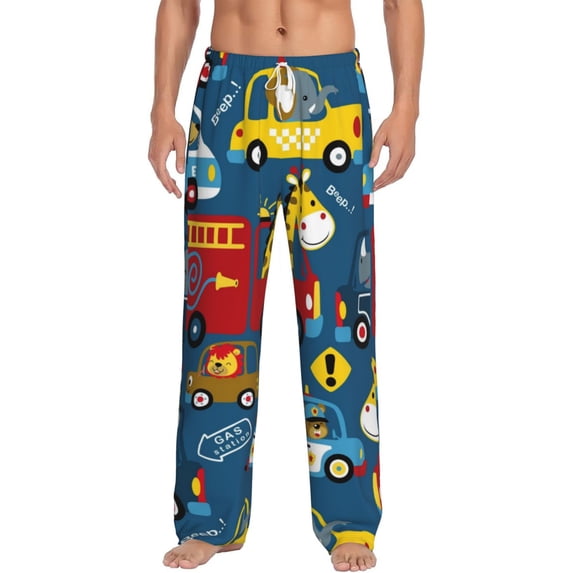 Bixox Men's Vehicles Cartoon with Funny Drivers Patterned Pajama Pants with Pockets Lounge Clothes for Home