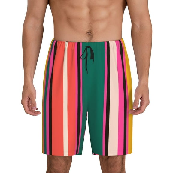 Bixox Men's Vertical Stripes printed lightweight casual shorts, soft sleep shorts with pockets.