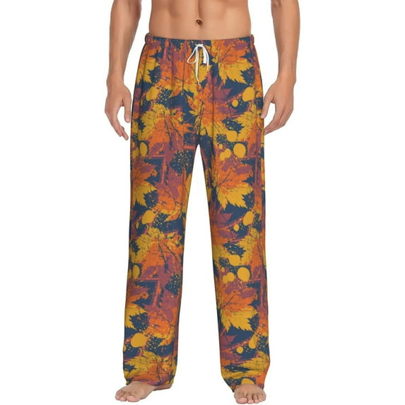 Bixox Men's Vintage Abstract Maple Leaf Art Patterned Pajama Pants with Pockets Lounge Clothes for Home