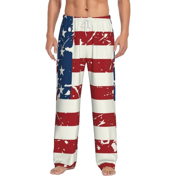 Bixox Men's Vintage American Flag Patterned Pajama Pants with Pockets Lounge Clothes for Home