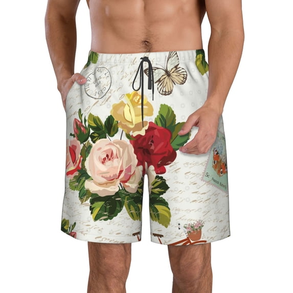Bixox Men's Vintage Bike Flower Butterfly printing Casual Classic Fit Short Summer Beach Shorts