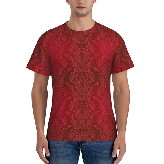 Bixox Men's Vintage Burgundy Printed Short Sleeve Skinny Athletic T-Shirt