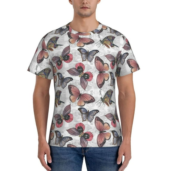 Bixox Men's Vintage Butterflies Printed Short Sleeve Skinny Athletic T-Shirt