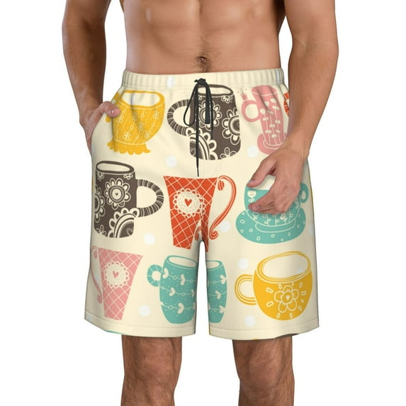 Bixox Men's Vintage Cup printing Casual Classic Fit Short Summer Beach Shorts