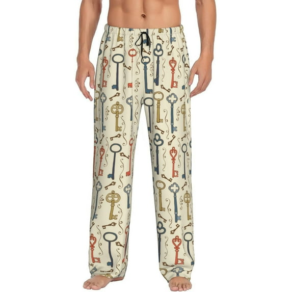Bixox Men's Vintage Keys1 Patterned Pajama Pants with Pockets Lounge Clothes for Home