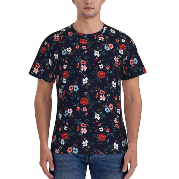 Bixox Men's Vintage Rose Printed Short Sleeve Skinny Athletic T-Shirt