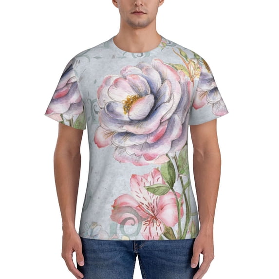 Bixox Men's Vintage Rose Printed Short Sleeve Skinny Athletic T-Shirt