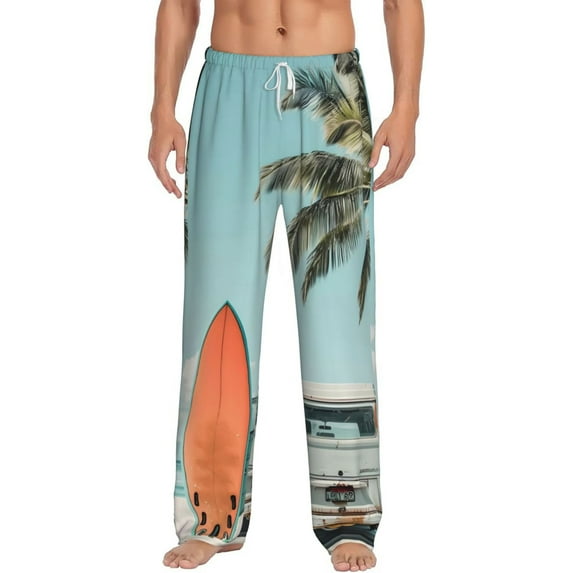 Bixox Men's Vintage Surf Van Beach Patterned Pajama Pants with Pockets Lounge Clothes for Home