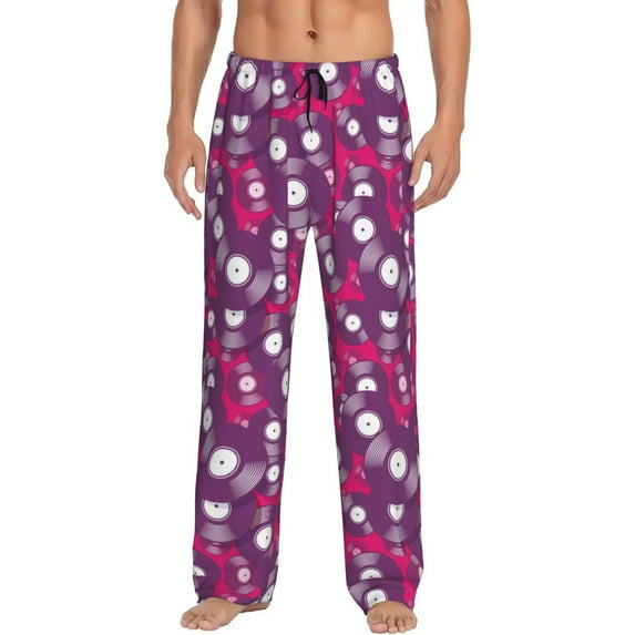 Bixox Men's Vintage Vinyl Record Patterned Pajama Pants with Pockets Lounge Clothes for Home