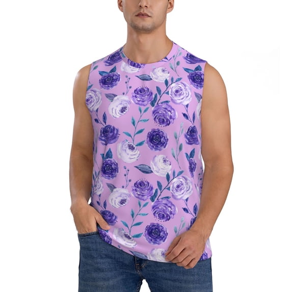 Bixox Men's Violet Printed Shirt Sleeveless Fitness Tank Top-3X-Large