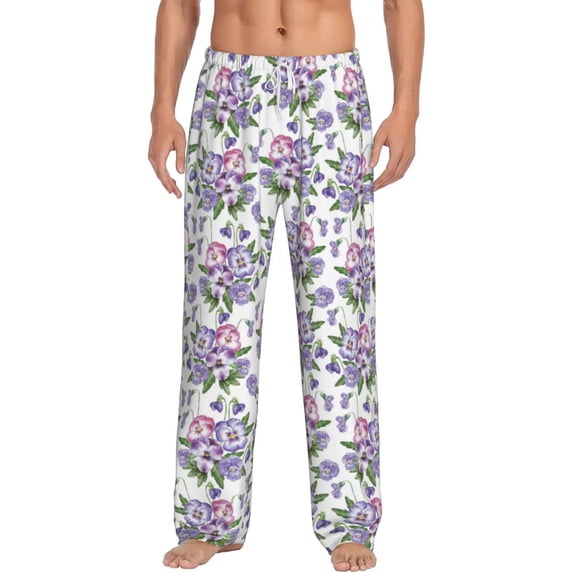 Bixox Men's Violets Flowers Patterned Pajama Pants with Pockets Lounge Clothes for Home
