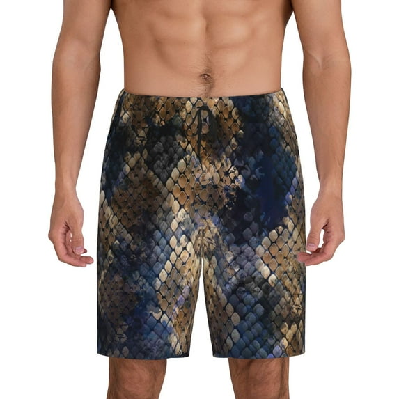 Bixox Men's Watercolor Snake Skin printed lightweight casual shorts, soft sleep shorts with pockets.