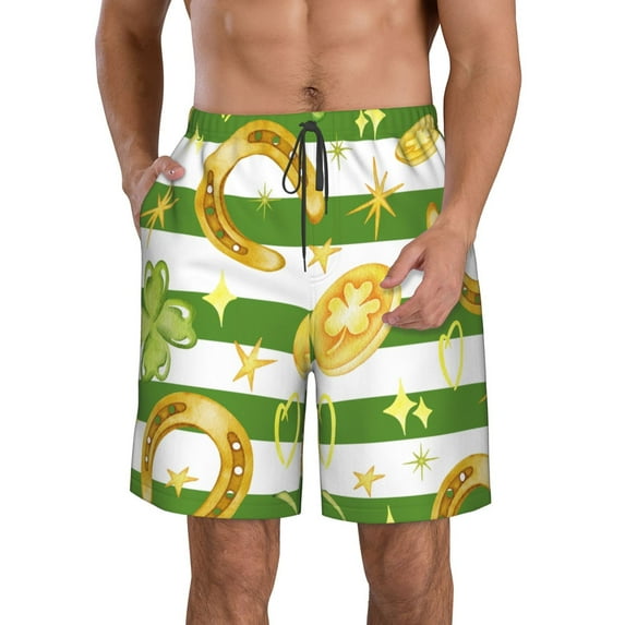 Bixox Men's Watercolor St Patrick Day printing Casual Classic Fit Short Summer Beach Shorts
